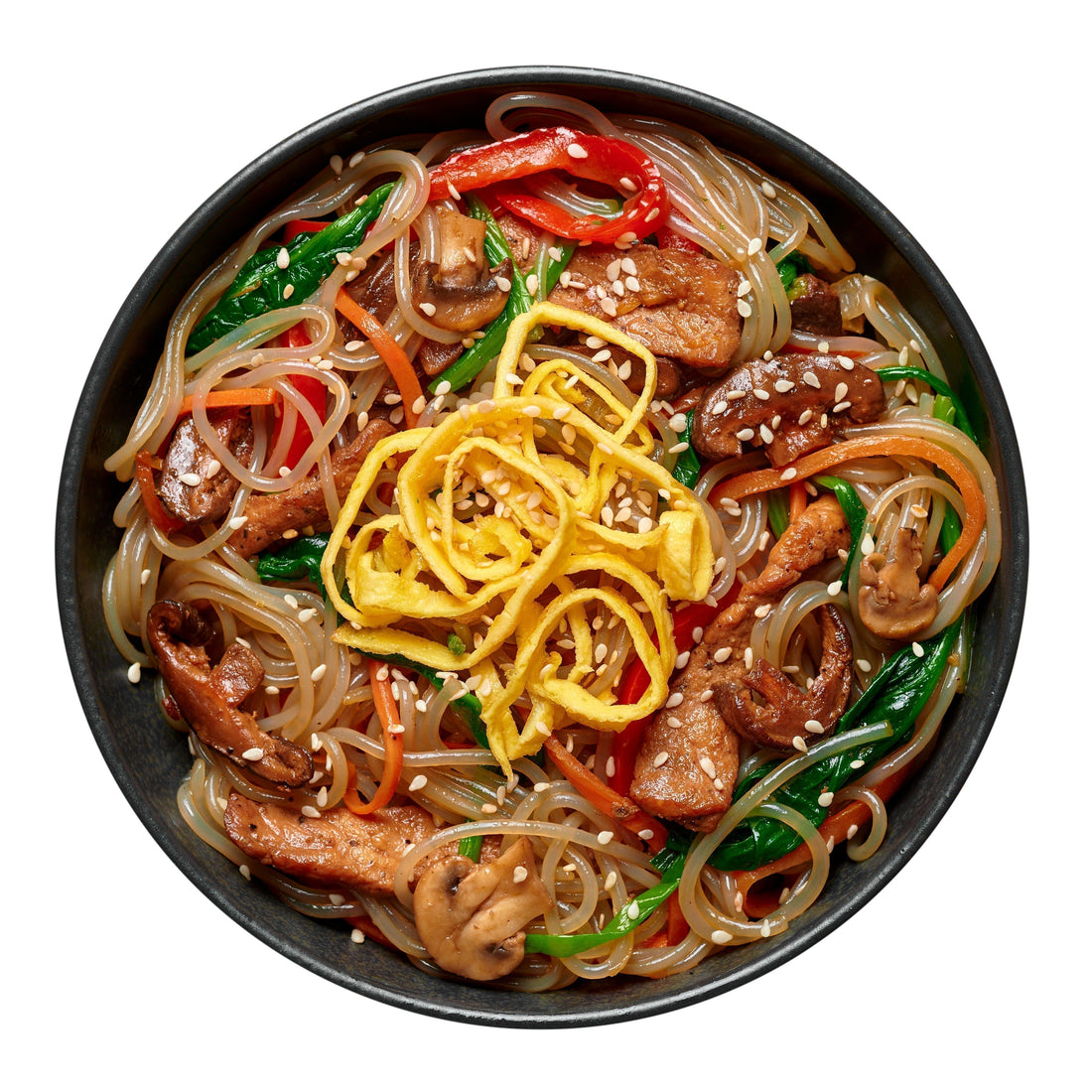 Japchae mit Glasnudel und Gemüse, vegan